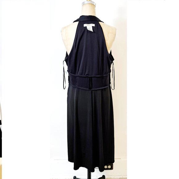Evan Picone Black Velvet Cocktail Dress V Neck Halter Back sz 16 - Picture 8 of 12